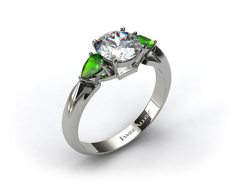 18k White Gold Three Stone Pear Shaped Emerald Engagement Ring